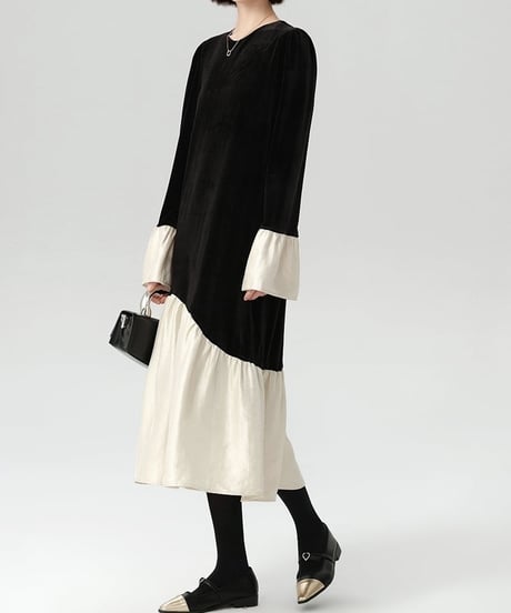 bicolor velvet flare op　FL2965
