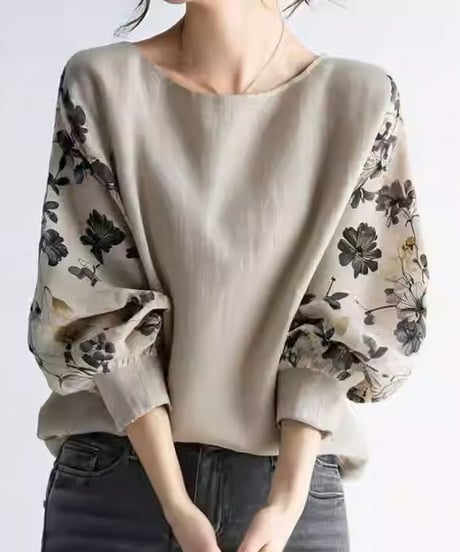 v-neck floral volume blouse　FL3483