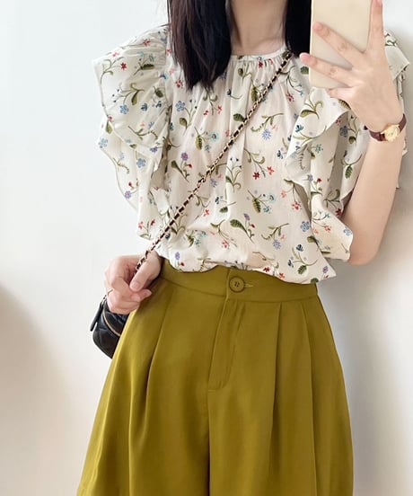 ruffle puff sleeve floral blouse　FL3382