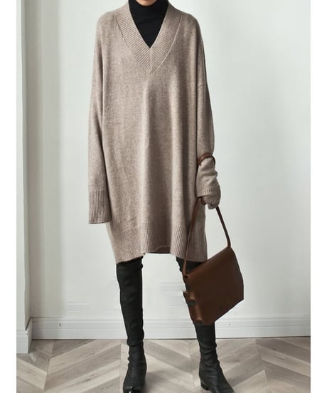 oversized v-neck long knit /3color　FL2494