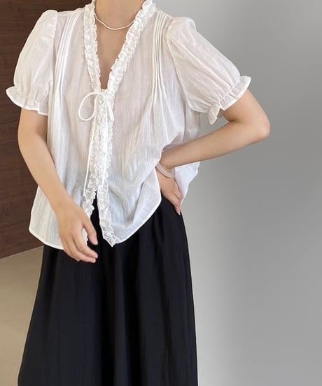 short sleeve frill blouse /3color　FL3425