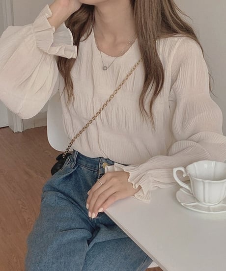 round neck loose chiffon blouse　FL2667