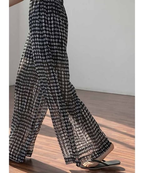 high waist dot chiffon wide pants　FL2142