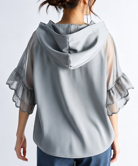 layered ruffle sleeve hoodie blouse /2color　FL3639