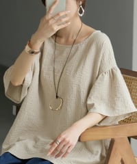 striped bell sleeve lightweight blouse /2color　FL3628