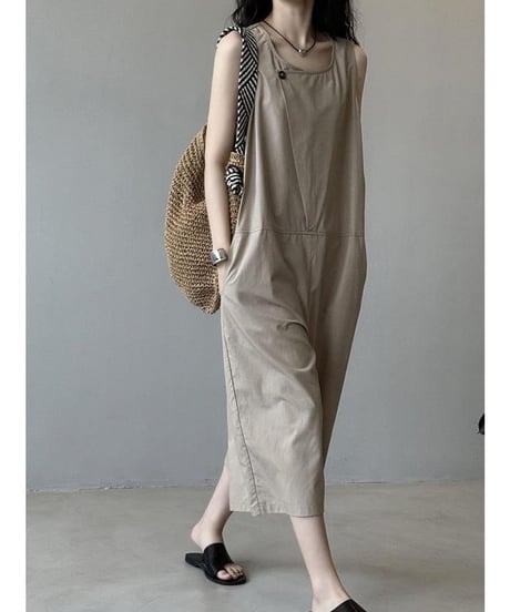 earth color wide leg overalls /2color　FL3461