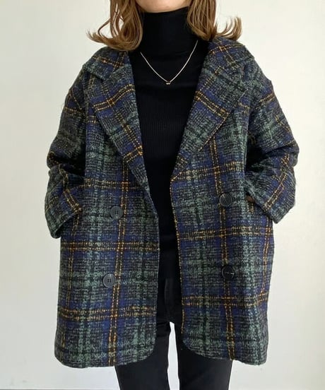 tweed plaid middle coat /2color　FL2994