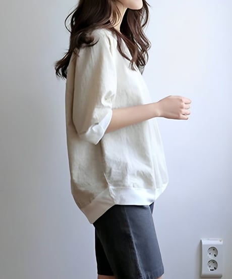relaxed half sleeve cut and sew /2color　FL3392