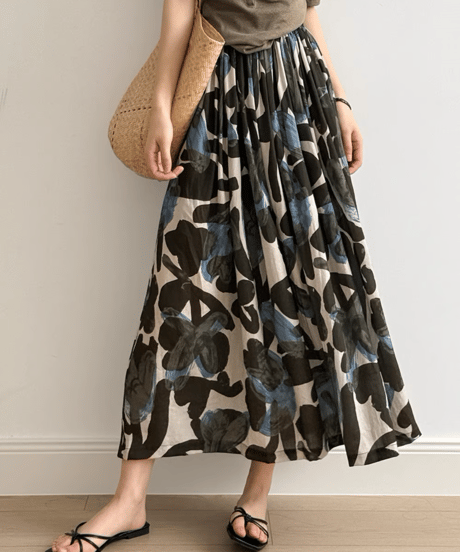 floral printed a-line skirt /2color　FL3352