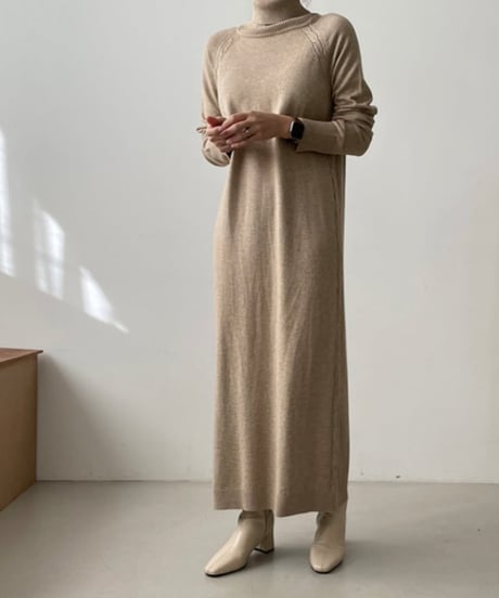 high-neck long knit dress /3color　FL2917