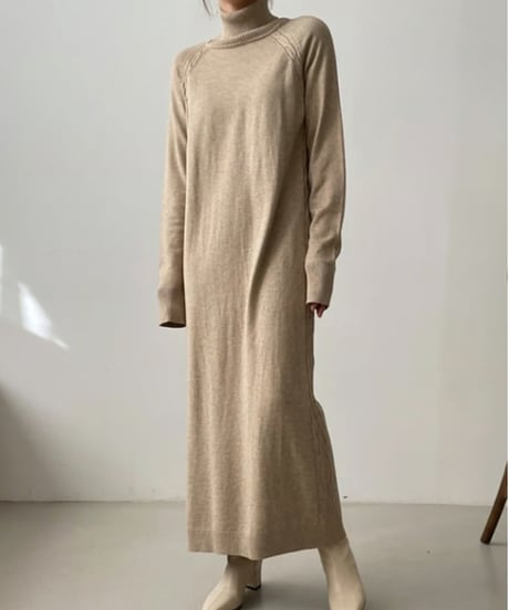 high-neck long knit dress /3color　FL2917