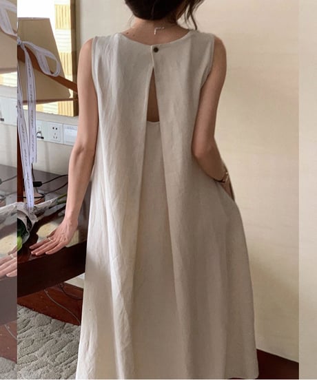 cotton linen backless dress /2color　FL2087