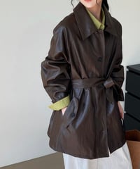 pu leather waist-belt coat /2color　FL2797
