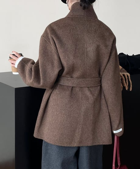 stand collar wool coat w/waist belt /2color　FL3074