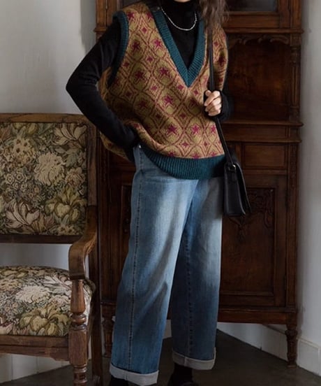 retro vneck vest　FL2897