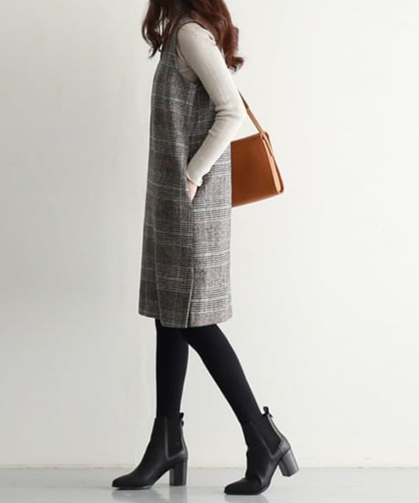 v-neck plaid jumper dress　FL2945