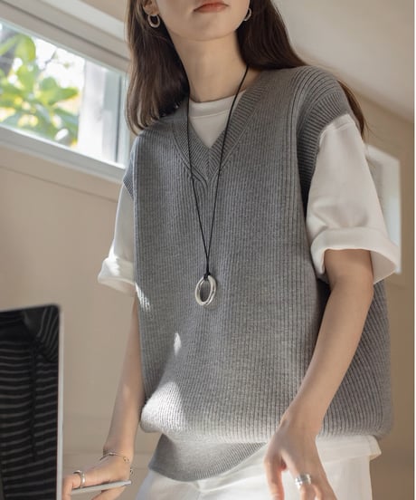 v-neck knit vest /3color　FL3308