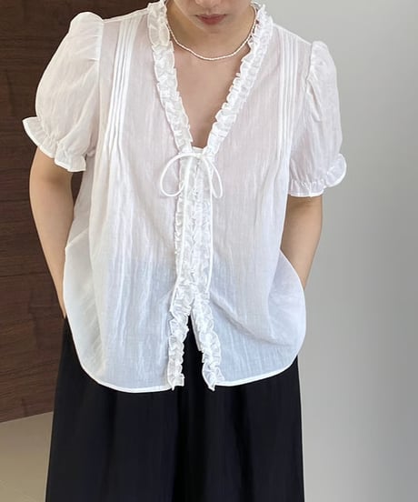 short sleeve frill blouse /3color　FL3425