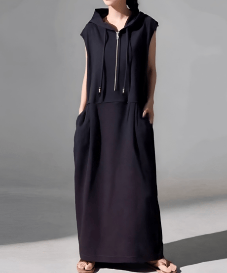 sleeveless hoodie maxi dress /3color　FL3465