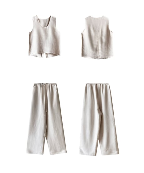 relaxed sleeveless tops + wide pants setup /2color　FL3376