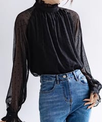 lantern sleeve dot sheer blouse　FL2610