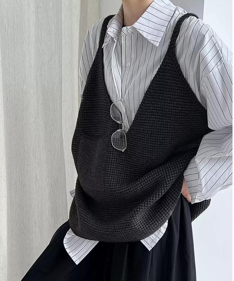 deep v-neck knit vest /3color FL3473 | Flosa