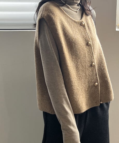 collarless knit vest /6color　FL2932