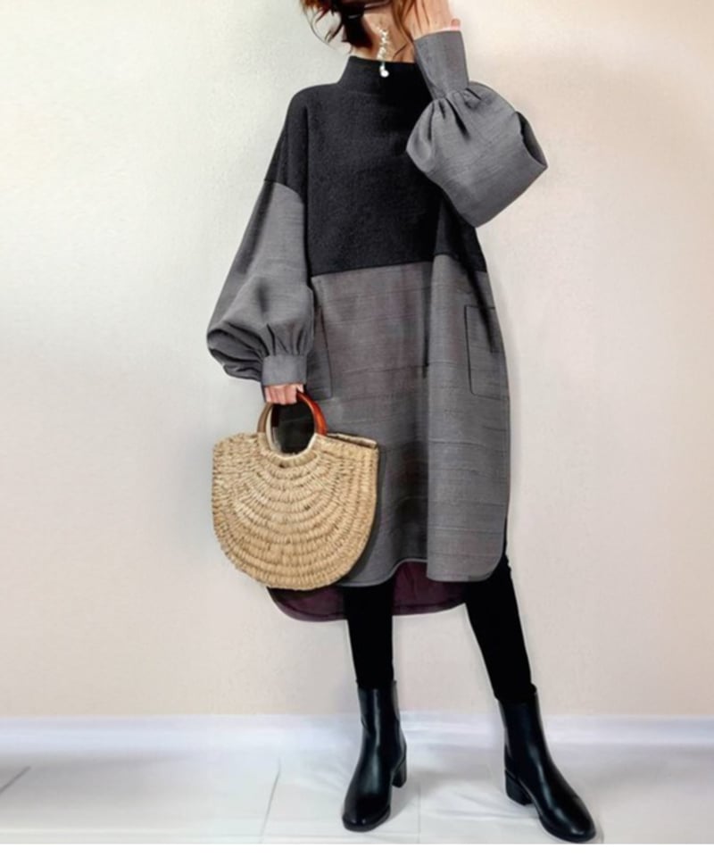 即納品】different material balloon dress FL3478 |
