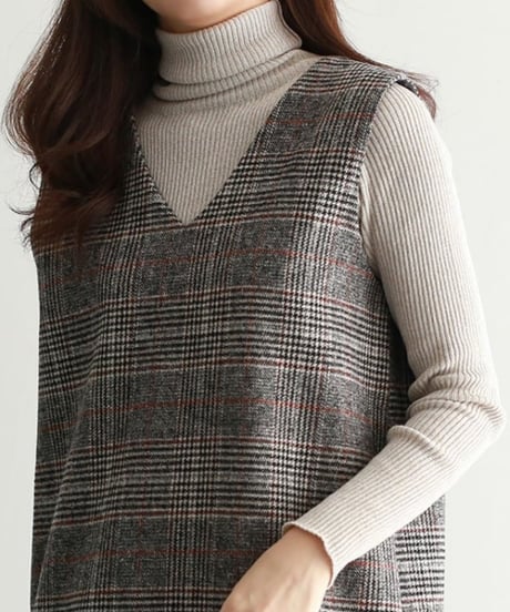 v-neck plaid jumper dress　FL2945