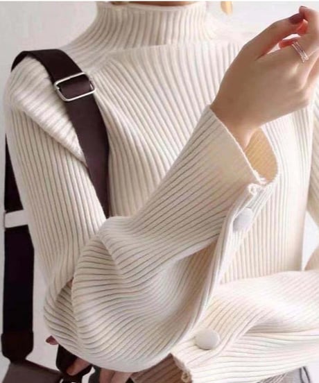 button sleeve high neck knit　FL2666