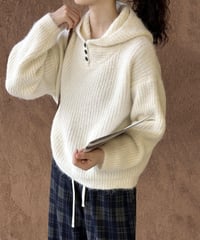 henley neck hooded knit pullover /2color　FL2957