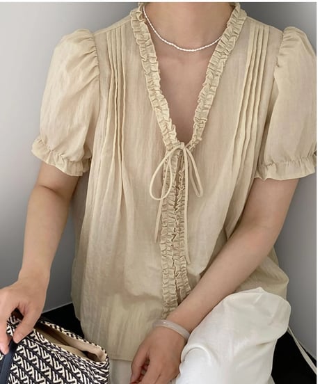 short sleeve frill blouse /3color　FL3425