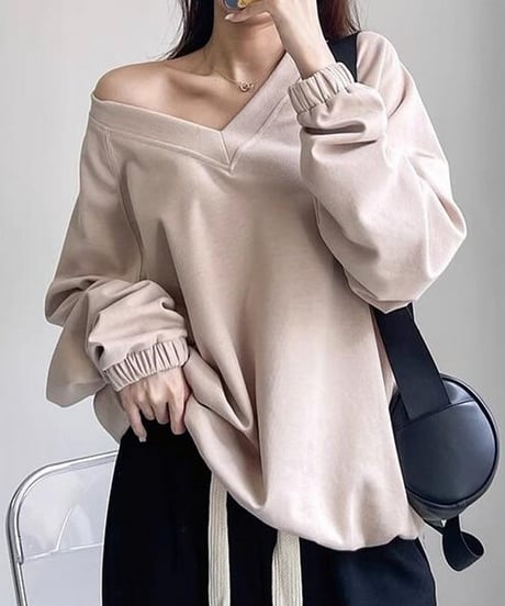 short v-neck sweat top /2color　FL2623