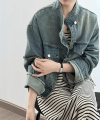 stand collar denim jacket　FL2504