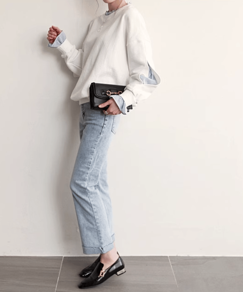 在庫限り】striped frill layered sweatshirt top /2co