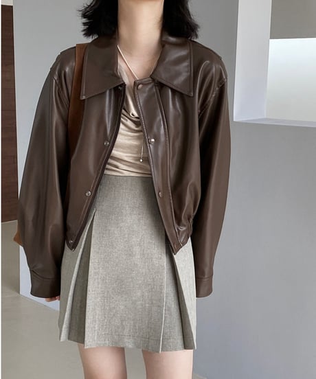 short leather jacket with collar /2color　FL2800