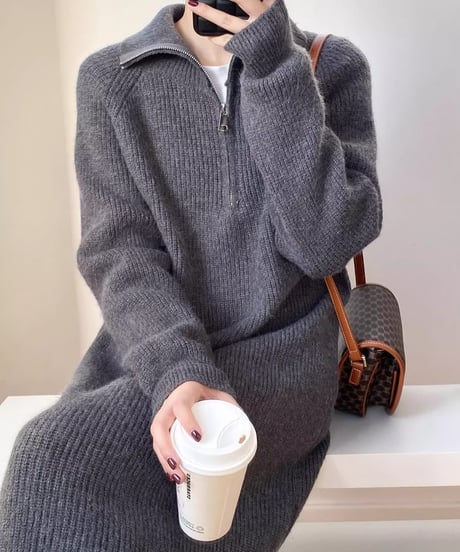 half zip long knit op /4color　FL2830