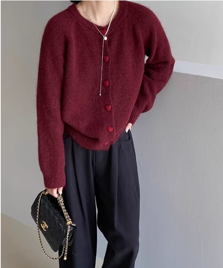 heart button knit cardigan /5color　FL2799