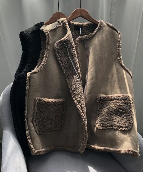 reversible boa zip vest /2color　FL3511