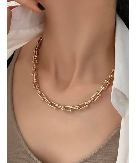 u-shaped chain round necklace /2color　FL2373