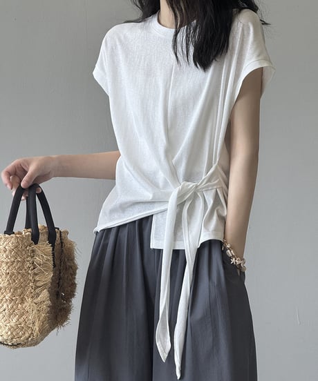 side tie drape front cotton tshirt/2color　FL3649