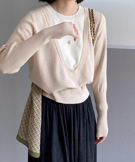 deep u-neck knit /3color　FL2801