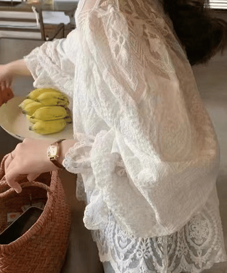 vintage lace puff sleeve blouse /2color　FL3610
