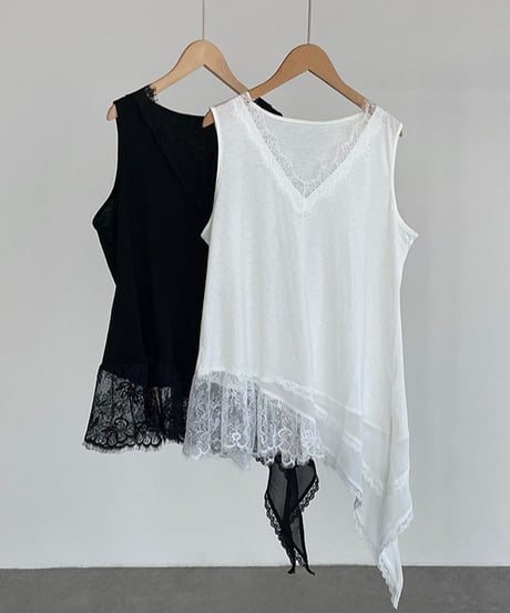 asymmetry lace trim sleeveless top /2color　FL3614