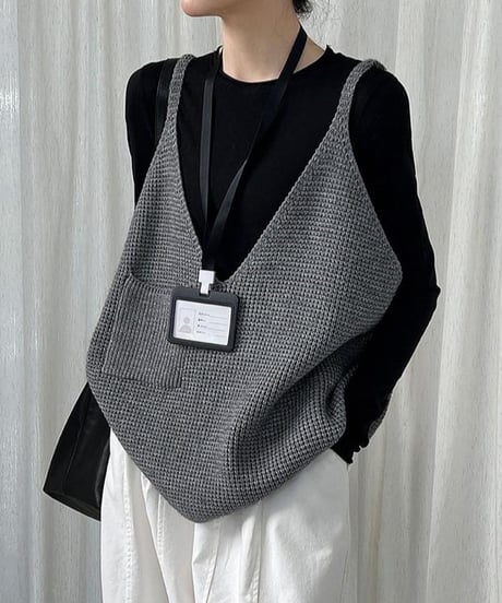 deep v-neck knit vest /3color　FL3473