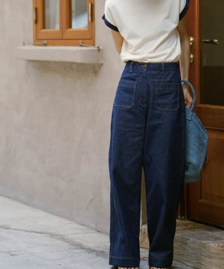 high waist retro denim wide pants　FL2129
