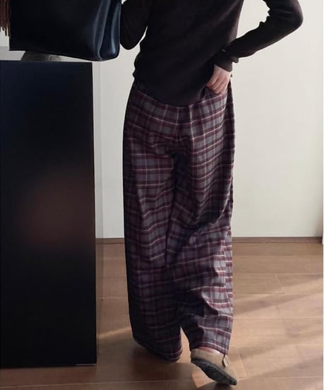 retro check wide pants /2color　FL2986