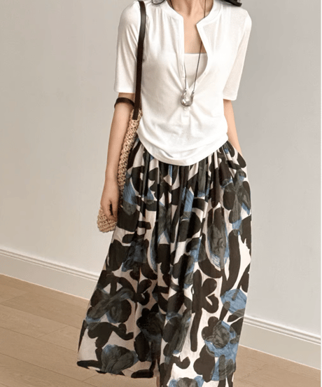 floral printed a-line skirt /2color　FL3352