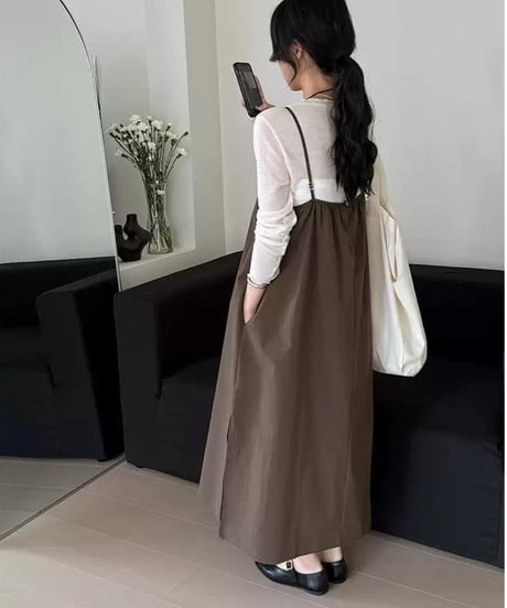 side slit suspenders long o/p /2color  FL3371