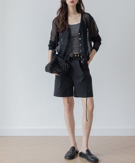 front drawstring sheer cardigan /4color　FL3241